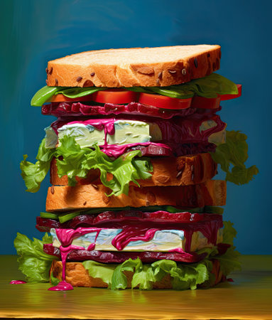 a sandwich stacked on top of each other sandwiches, with let the buns and let the buns downの素材