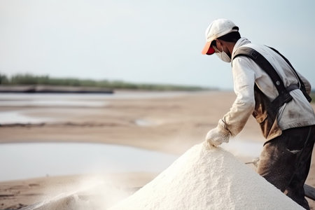 a man building sandbags on the beach with his back turned to look like hes working in the sandの素材