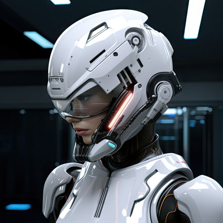 a woman in a white suit and helmet, looking at the camera with her hand on her hip as if she is ready toの素材