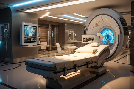 a hospital room with a bed and tv in the fore - image courtesy from flickonly com via wikimの素材