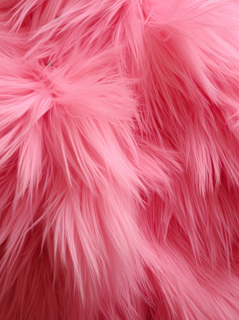 a pink fur coat with long, fluffy strands and fringes on the bottom part of the image is close upの素材