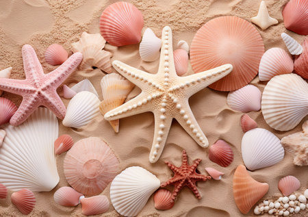 starfish and seashells on the beach sand with copy - up text that reads, how to create your ownの素材