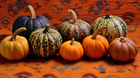 pumpkins and gourds on an orange background with the words, how to use gourds in your home decorの素材
