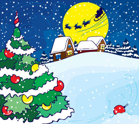 Christmas frame with winter landscapeのイラスト素材