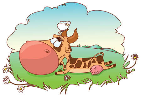 Cute cow on the meadowのイラスト素材