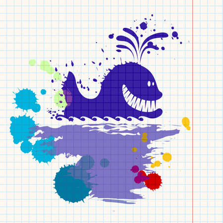 Ink-drawn whale. All objects are layered and grouped separately.のイラスト素材