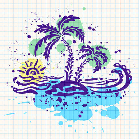 Ink-drawn summer abstract illustration. All objects are layered and grouped separately.のイラスト素材