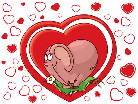  funny elephant with heart in animation styleのイラスト素材