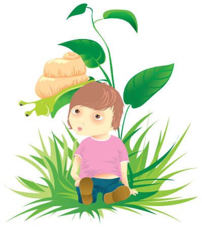 The little boy on a grass. のイラスト素材