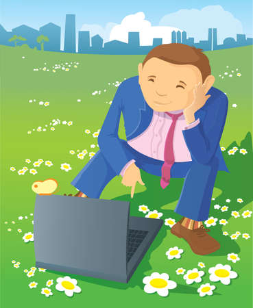 The happy manager working on the natureのイラスト素材