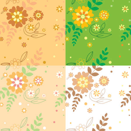 Set with 4 Floral seamlessのイラスト素材