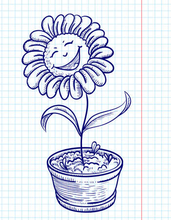 Doodle chamomile in potのイラスト素材