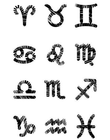 Set of black zodiac symbolsのイラスト素材