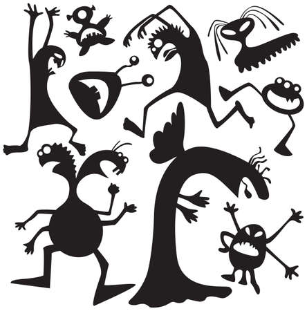 Silhouettes of doodle monsters-bacteriaのイラスト素材