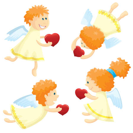 Angels (cupid) set, vector illustrationのイラスト素材