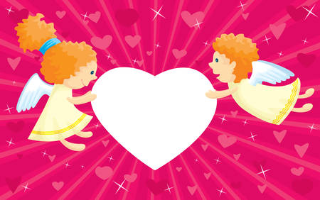 Two cupids with heart-shape frameのイラスト素材