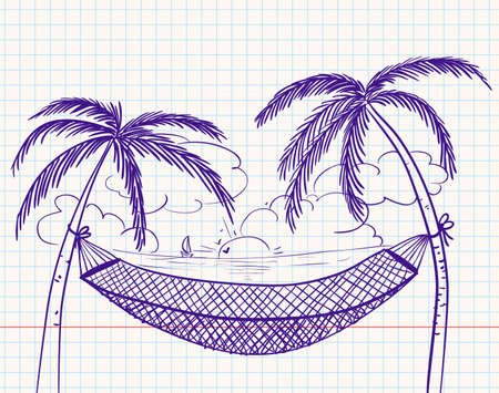 Doodle with hammock and palmsのイラスト素材