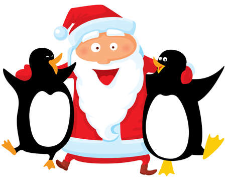 Santa with penguinのイラスト素材