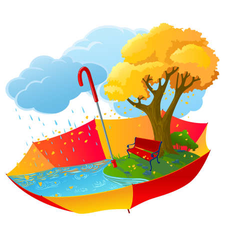 Autumn icon with bench under the treeのイラスト素材