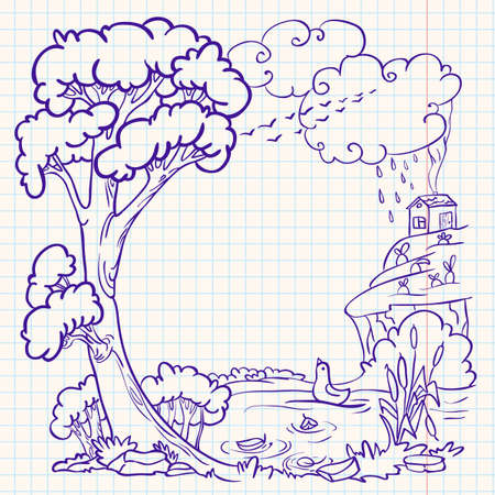 Autumn doodle frame, vector illustrationのイラスト素材