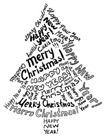 Silhouette Christmas tree, consisting of text greetingsのイラスト素材
