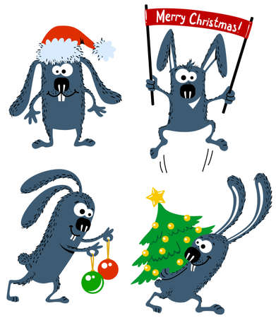 Set of cute christmas rabbits のイラスト素材