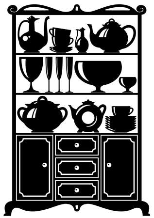 Silhouette of a cabinet with kitchen utensilsのイラスト素材