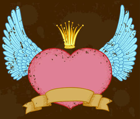 Winged heart banner with crownのイラスト素材