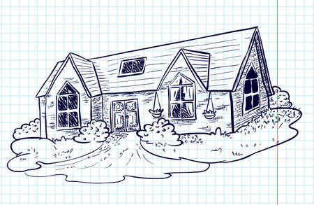 Sketchy doodle hand-drawn house (cottage)のイラスト素材