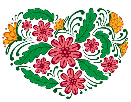 Floral heart shape, illustrationのイラスト素材