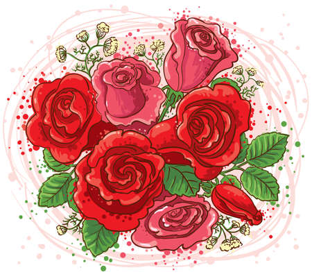 Bouquet of red and pink rosesのイラスト素材