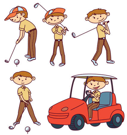 Cute doodle Golf players setのイラスト素材