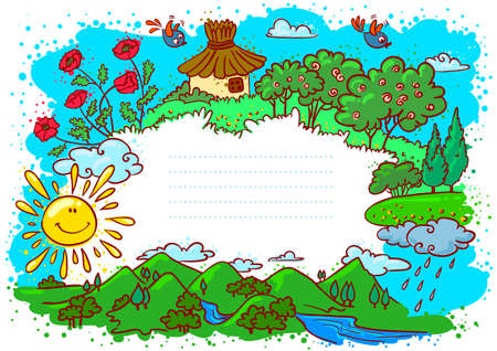 Cute summer frame (color version)のイラスト素材