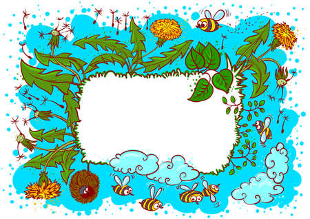 Cute landscape summer frame (color version) のイラスト素材