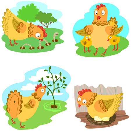 Cute chiken set illustrarionのイラスト素材