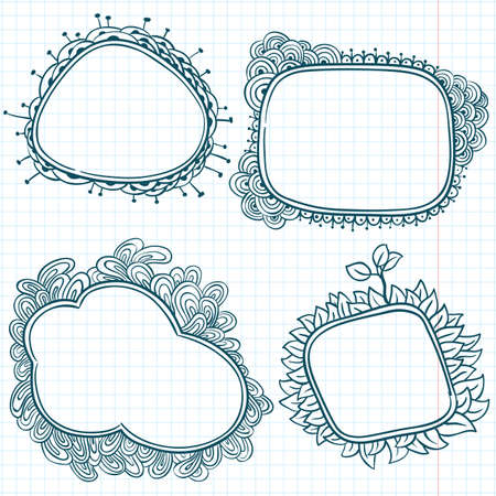 Hand-drawn sketchy doodle frames on a caged paper backgroundのイラスト素材
