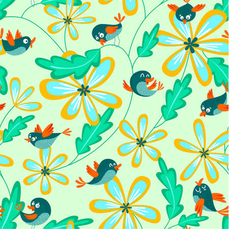 seamless pattern with cute birdsのイラスト素材