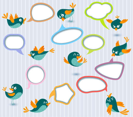 Cute Speech bubbles templates set with birdsのイラスト素材