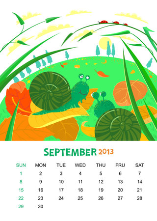 calendar 2013. September. Animals designのイラスト素材
