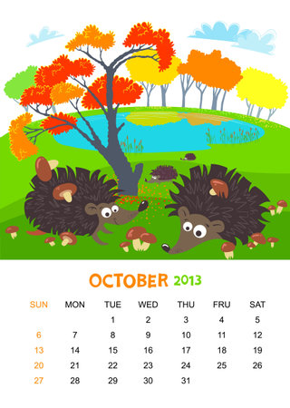 calendar 2013. October. Animals designのイラスト素材
