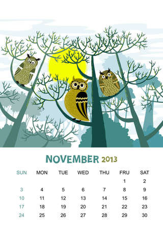 calendar 2013. November. Animals designのイラスト素材