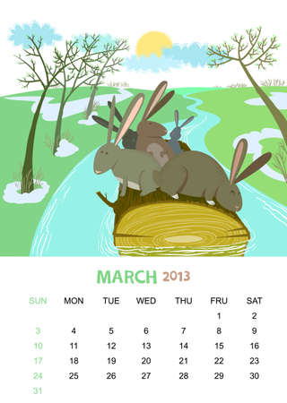 calendar 2013. March. Animals designのイラスト素材