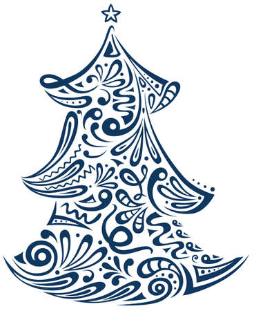 Cute silhouette with Christmas treeのイラスト素材