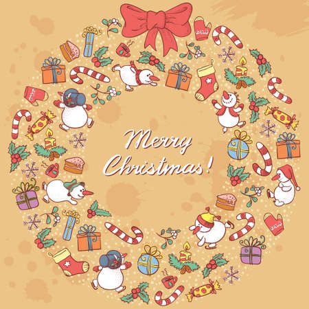 Cute doodle Christmas wreathのイラスト素材