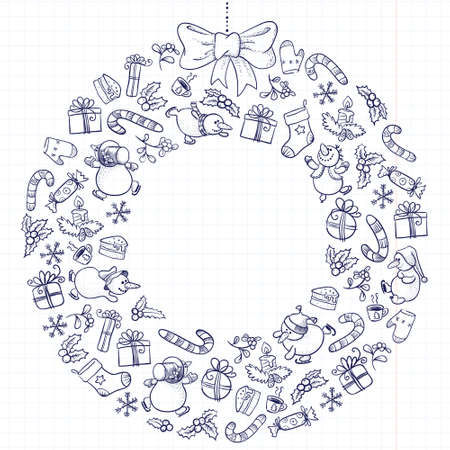 Cute doodle Christmas wreathのイラスト素材