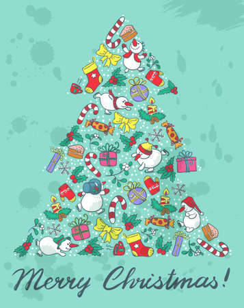 Cute Christmas tree shape with grunge backgroundのイラスト素材