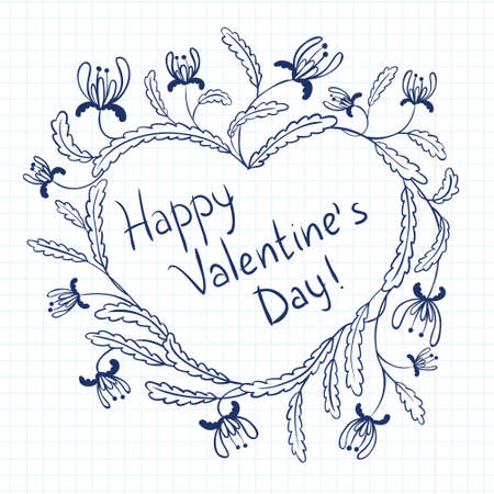 Valentine's Day Cute Card with floral heartのイラスト素材