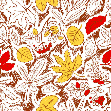 Autumn season seamless with leavesのイラスト素材