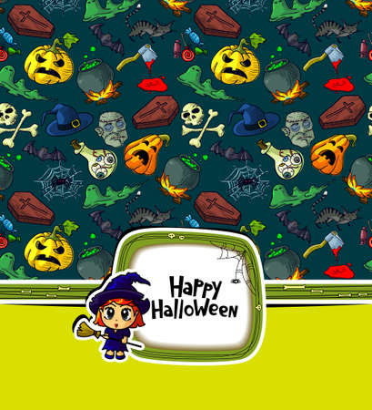 Halloween greeting card with devil stickerのイラスト素材