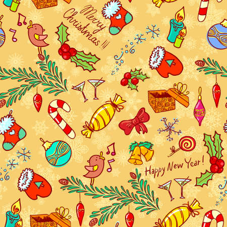 Christmas doodle seamless backgroundのイラスト素材